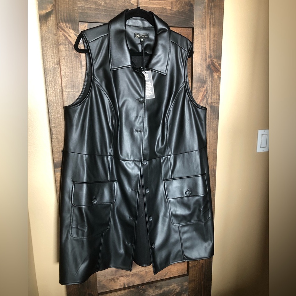 Duster length faux leather vest by Diane Gilman